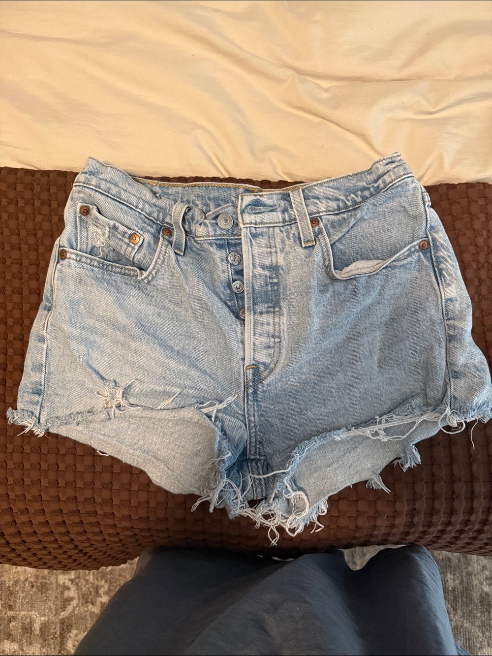 Levi's Light Blue Distressed Denim Cutoff Shorts